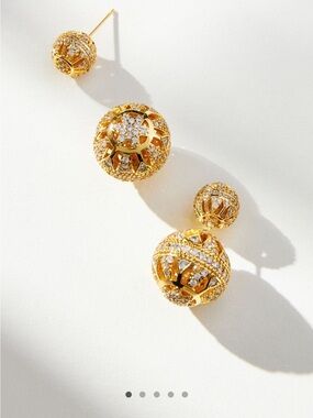 Anthropologie Gold Crystal Double-Sphere Drop Earrings